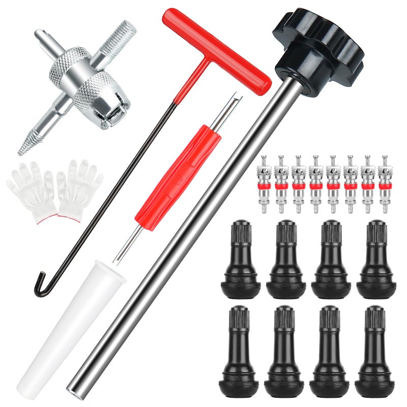 Lettry 22Pcs Quick Change Tire Valve Tool Kit, Tire Valve Stem Core Quickly Replacement Tool Kit, Perfect Tool for Replacing Leaky Valves in Cars,ATVs,Trucks, etc, With 4 TR413/TR414, 8-Way Valve Tool - Image 1